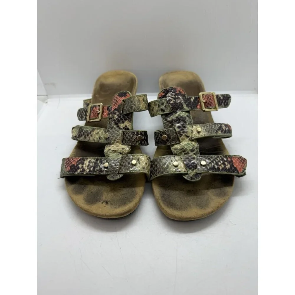 Vionic Radia Orthoic Mint Green Coral Snake Print Wedge Sandal Sz 8 Triple Strap